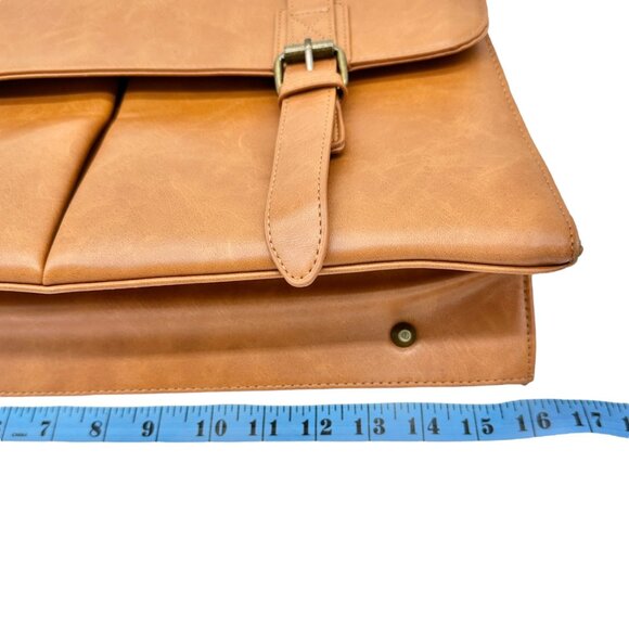 Leather Laptop Briefcase Adjustable Shoulder Strap Multiple Compartments Brown - Picture 16 of 16